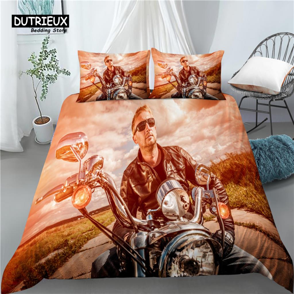 Home Living Luxury 3D Motorcycle Girl Print 2/3Pcs Comfortable Duvet Cover PillowCase Bedding Set Queen and King AU/EU/US Size