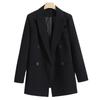 Women's 2023 Black Korean-Style Loose Mid-Length Casual Blazer Jacket