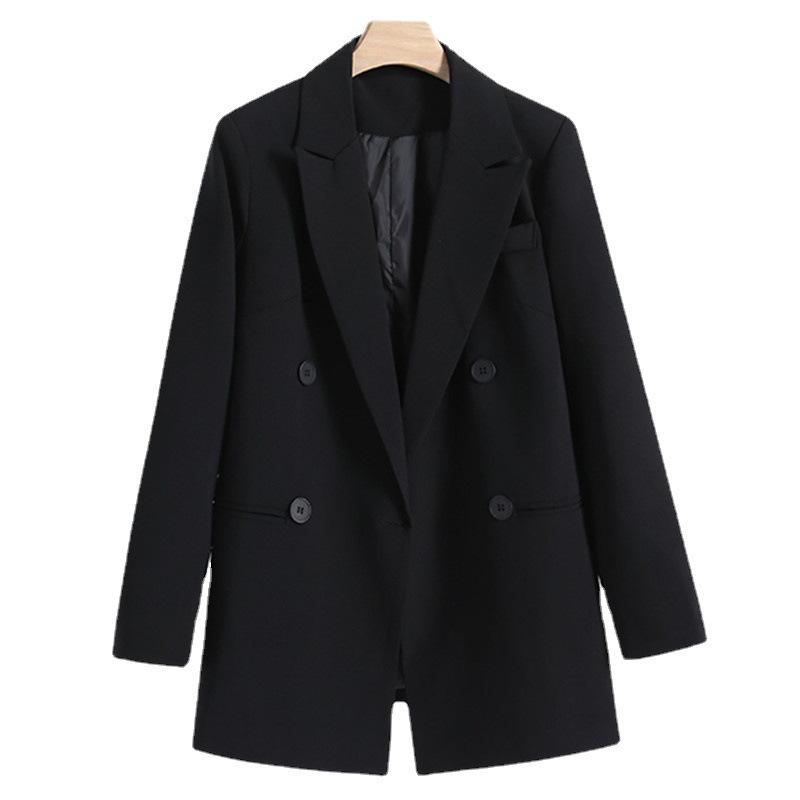 Women's 2023 Black Korean-Style Loose Mid-Length Casual Blazer Jacket