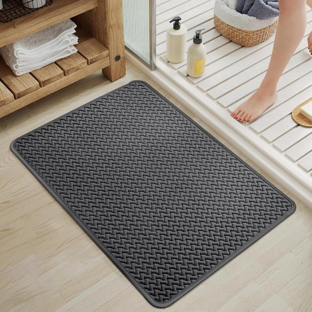 Durable Non Slip Weave Texture Bathroom Rug Quick Dry Washable Bath Mat Absorbent Thickened Shower Mat Kitchen
