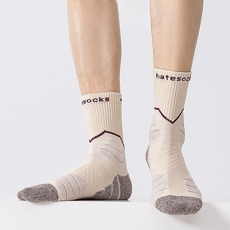 Autumn Men's Professional Sports Mid-calf Socks, Breathable and Sweat-absorbing, Trendy Letter Running Towel Bottom Shock-absorbing Socks
