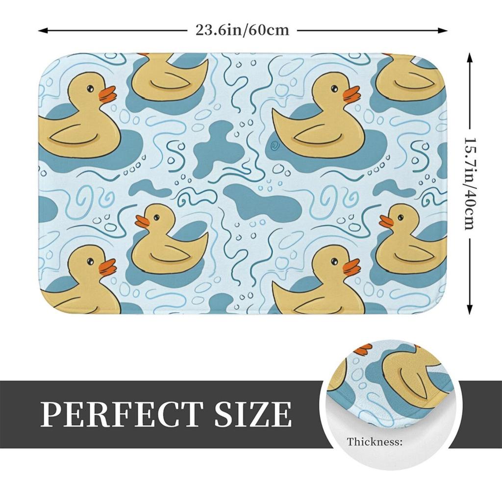 Gummi-Enten-Illustration Matte, Gelbe Enten mit Wellen auf Hellblauem Hintergrund, Polyester Teppich für Innen Hausdekoration