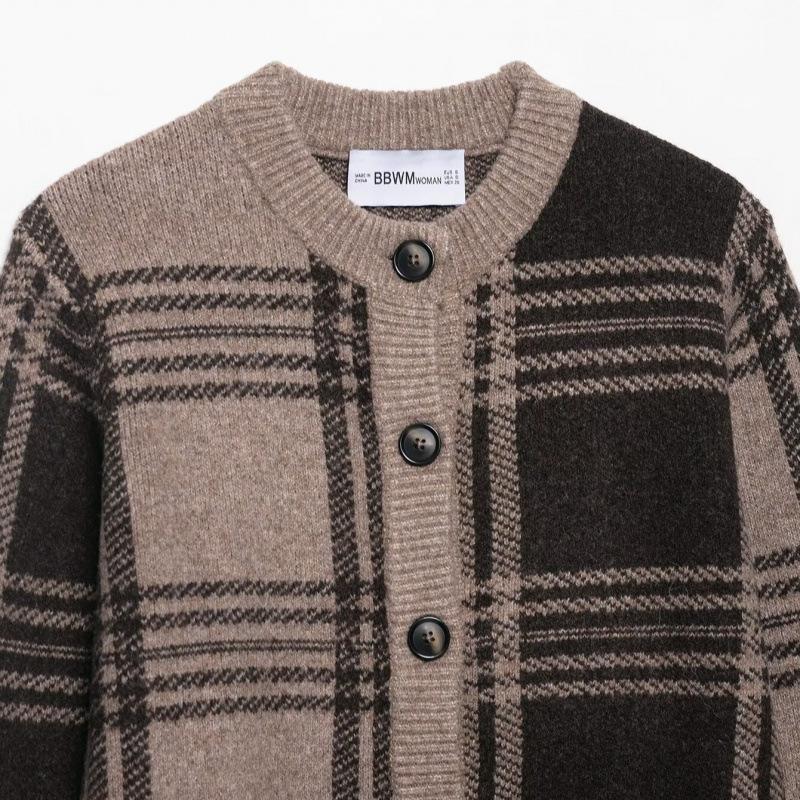 European and American Style, New Women's Fashion, Versatile, Cross-border Daily Casual Plaid Knit Jacket