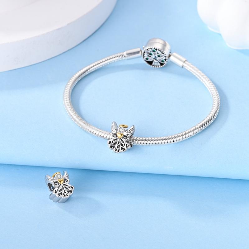 Charms Original Copper Angel Wings Heart Pendant Beads Fit Bracelet Women Jewelry Diy Fine Gift Accessory