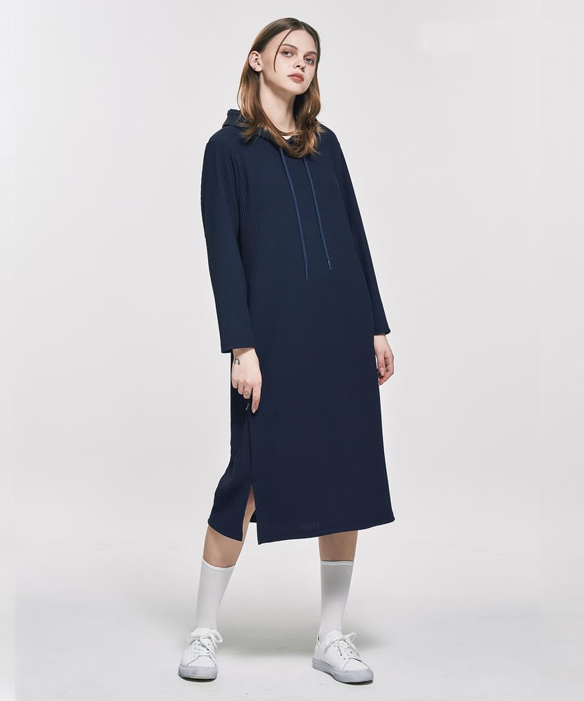 Waiowai Woven Contrast Pleated Hooded Dress_2 Colors
