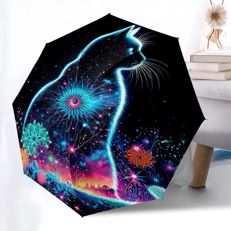 1pc Neon Cat Outdoor Umbrella - Automatic Opening/Closing, Portable 3-Fold Design, 8-Rib Iron Frame, Perfect Gift for Fans and Travelers.L007