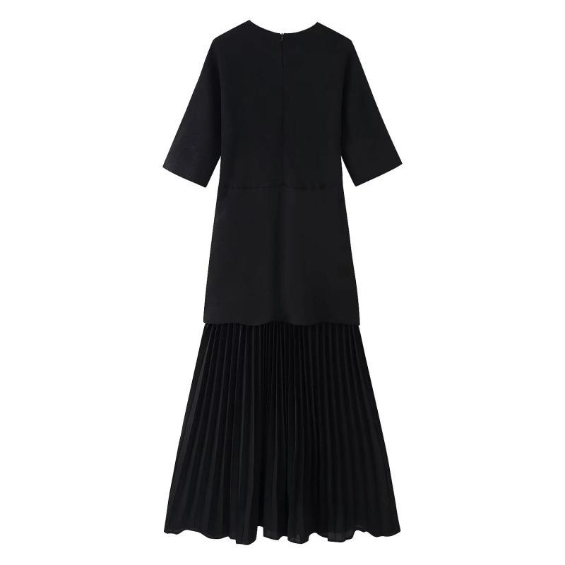 European & American Women's Chiffon Patchwork Short Sleeve Dress - Fashionable Round Neck Style