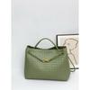 oversized bow metal rope buckle cowhide woven bag women's autumn and winter new leather large-capacity handbag