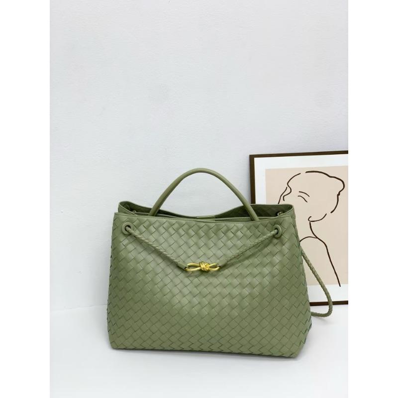 oversized bow metal rope buckle cowhide woven bag women's autumn and winter new leather large-capacity handbag