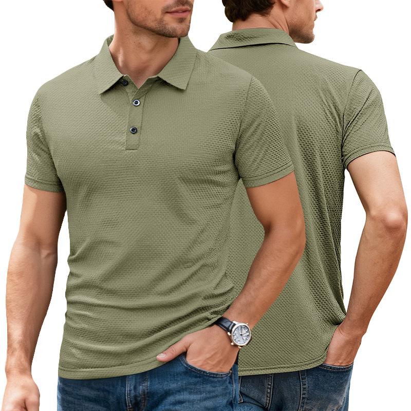 European and American Summer Ice Feeling Men's Short-sleeved Lapel Button European and American Elastic Casual T-shirt Polo Shirt