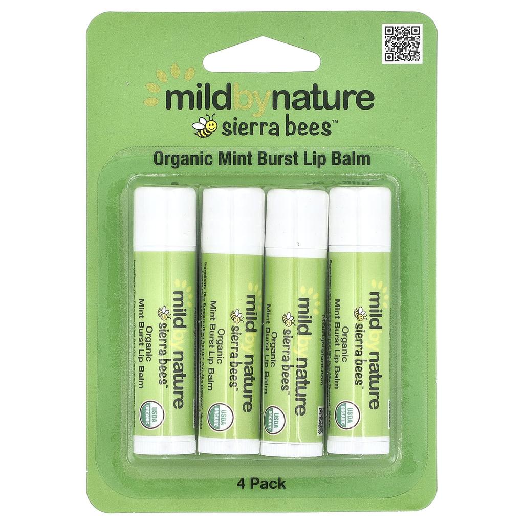 Mild By Nature, Sierra Bees™, Organic Lip Balm, Mint Burst, 4 Pack, 4.25 g (0.15 oz) Each