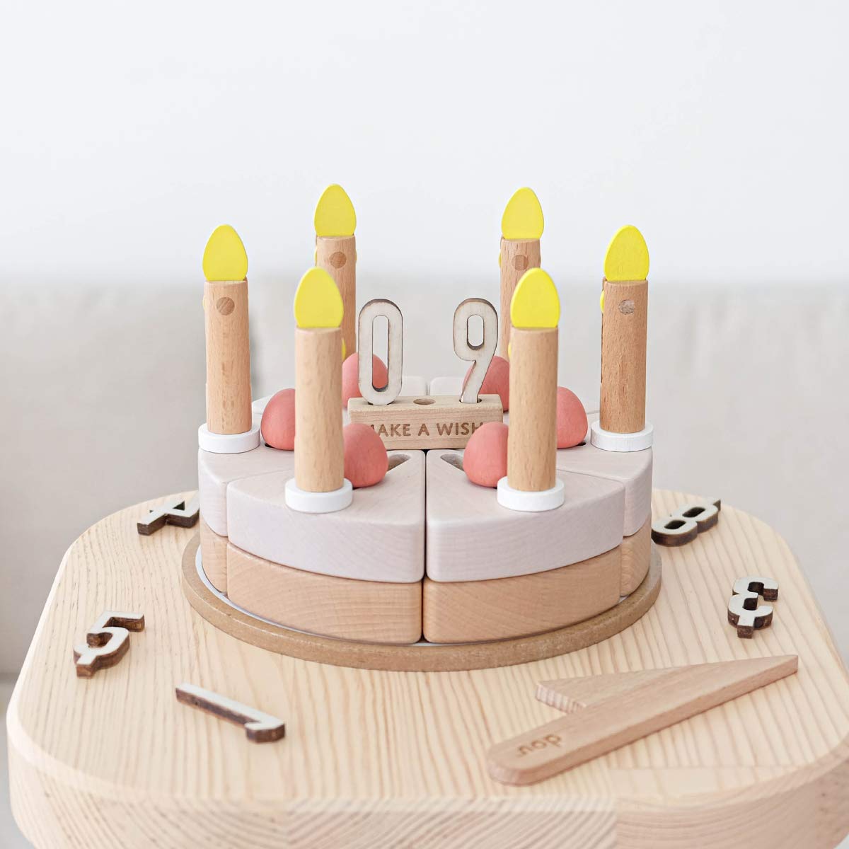 dou (Dou) Make a Wish Pretend Play Set - Cake Set - Wooden Toy - Pretend Play - Baby Shower Gift - Play Kitchen Utensils - Educational Toy -
