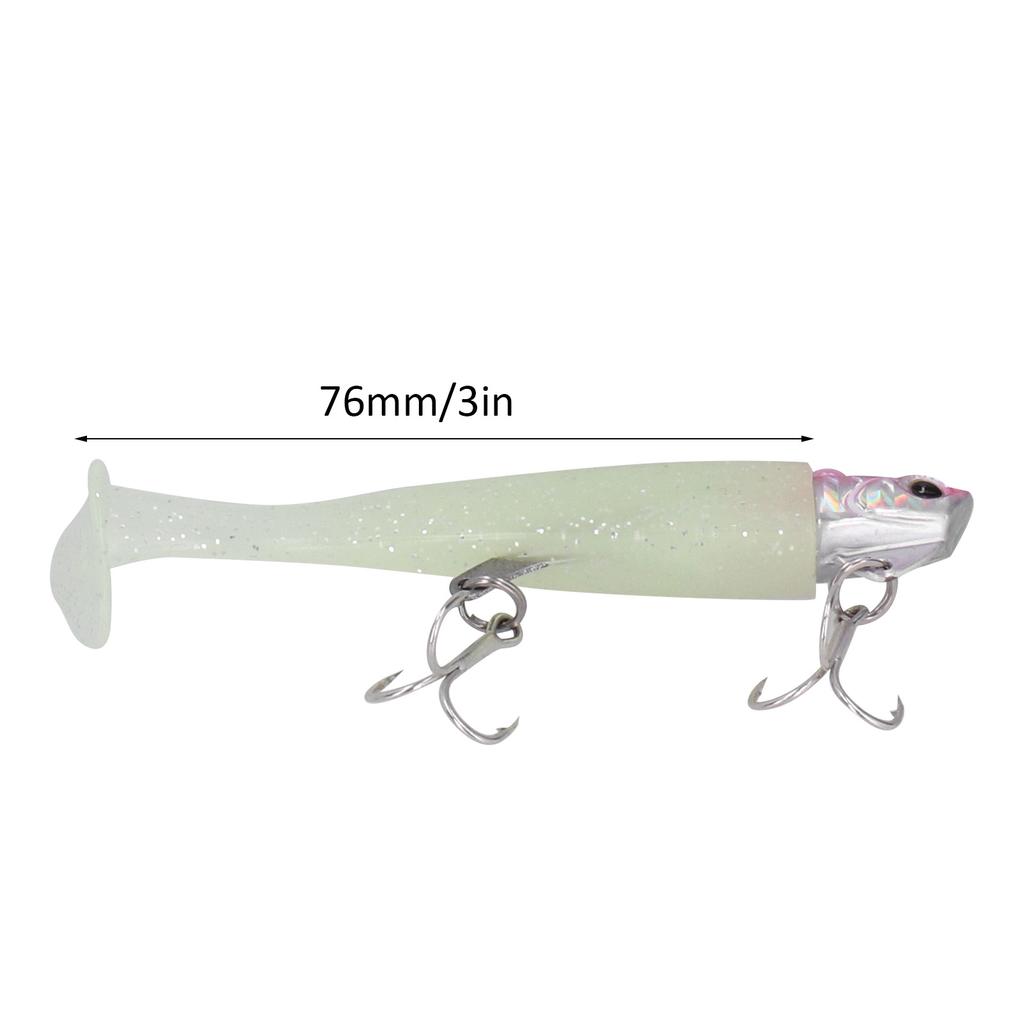 2Pcs Curved Cutter Heads Sea Fishing Double Hook T Tail Soft Simulation Lure Bait