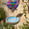 Patio Porch Bird Decor Stained Glass Hot Air Balloon Feeder Fountain, Hanging with Water Fountain Easy Fill Tray, Vintage Bronze Outdoor Garden