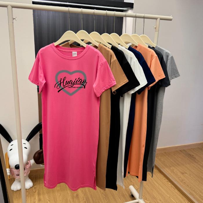 A Loose, Large-sized, Hong Kong-style Design Short-sleeved, Mid-length, Slit T-shirt Dress for Women In Summer