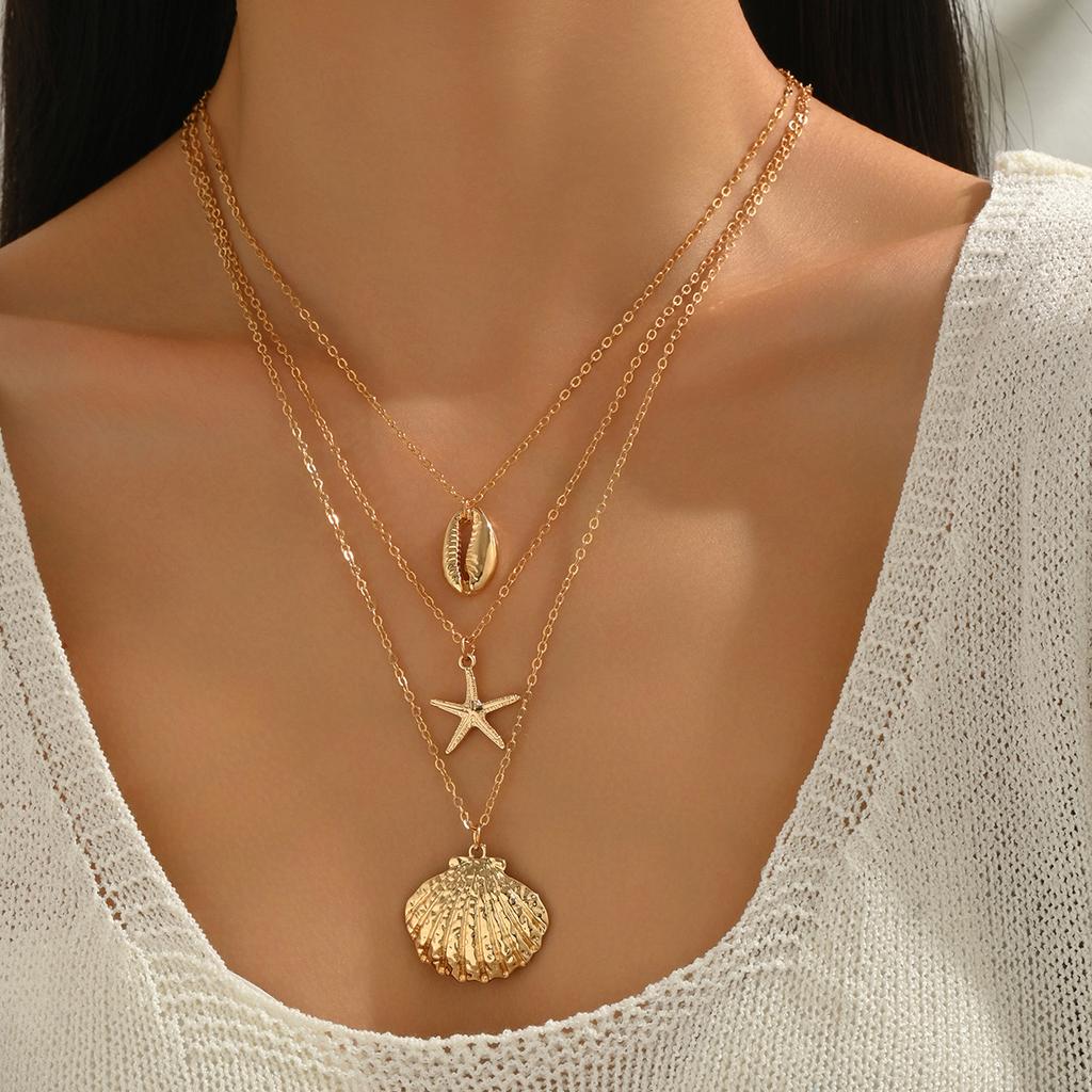 Summer European and American Bohemian Necklace Shell Jewelry Beach Vacation Shellfish Starfish Tail Pendant Clavicle Chain