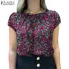 ZANZEA Women Casual Short Sleeve O-neck Summer Floral Print Blouse