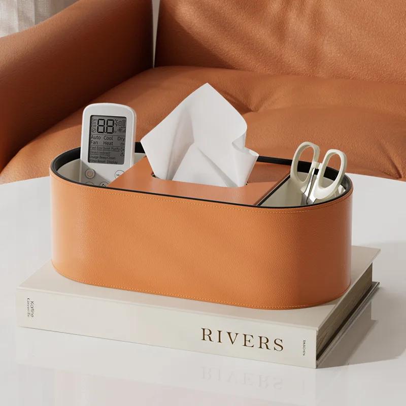 High-End Leather Paper Box Light Luxury Tissue Box Bathroom Living Room Bedroom Desktop Creative Oval Napkin Storage Box