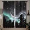 2pcs Forest Starry Sky Moon Night Curtains - Black Rod Pocket Window with Crescent Moon & Starry Sky Design, Perfect for Bedroom
