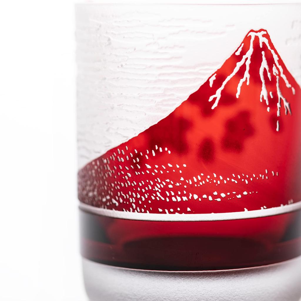 Kobo Official Direct Edo Glass Red Fuji and Cherry Blossom Old Glass Pair Wooden Box Made In Japan [Taimuro Sales] Fuji/Nami (Red/Ruri)