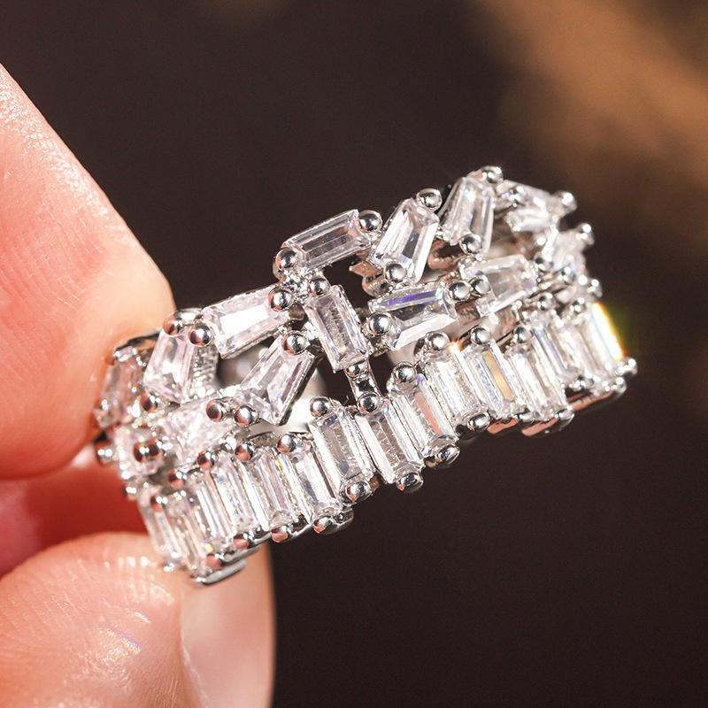 

New High-end Geometric Trapezoidal Combination Arrangement, Light Luxury Temperament, Commuting Elegance, Niche Opening Ring resizable