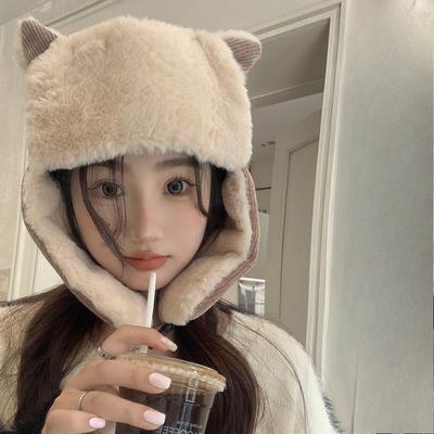 Versione Coreana Cappello Caldo in Cotone Ispessito di Velluto Autunno e Inverno per Bicicletta Cappello Carino Versatile Antivento Protezione Orecchie Cappello Lei Feng Donna