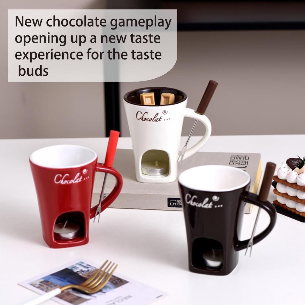 130ML Europäischer Stil Eiscreme Kerze Becher Käse Schokolade Schmelzender Keramikbecher Erhitzen von Lebensmitteln Hot Pot Tasse mit Gabel Heim Geschirr