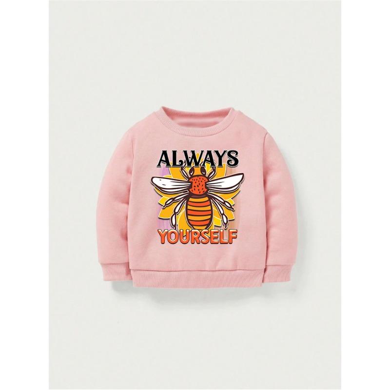 1pc "Always Yourself" Bee-Themed Inspirational Text And Pattern Print Children'S New Polyester Sweatshirt!