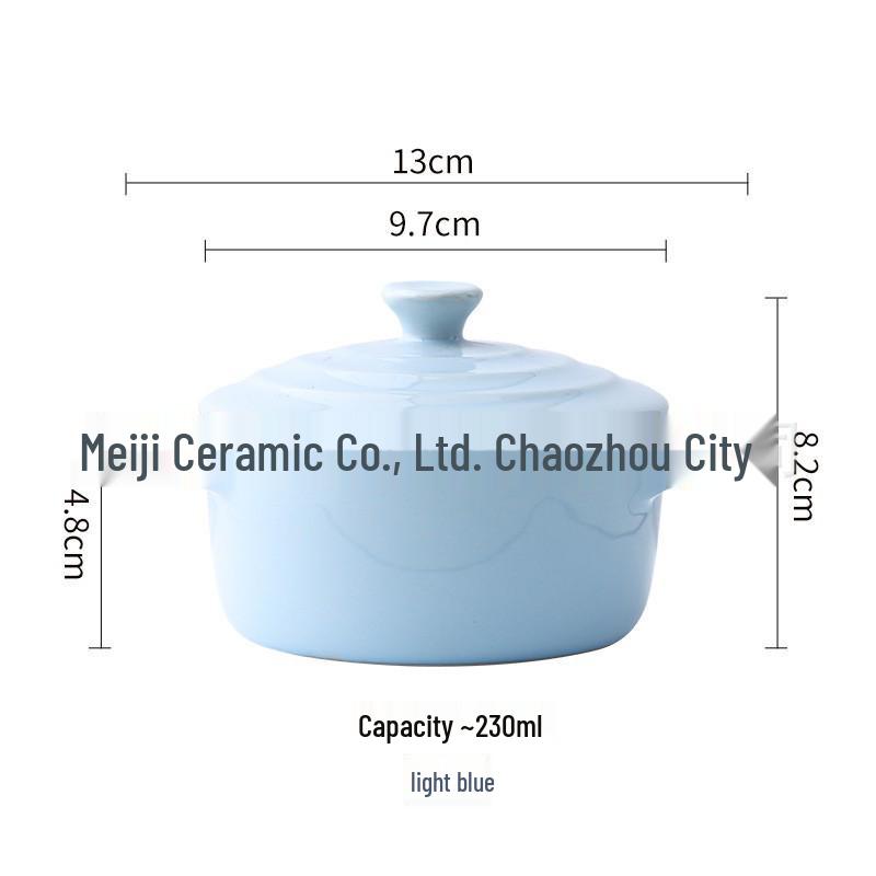 Gradient Ceramic Underglaze Stew Pot with Lid - Double Ear Bowl for Soup, Stews, or Steamed Eggs