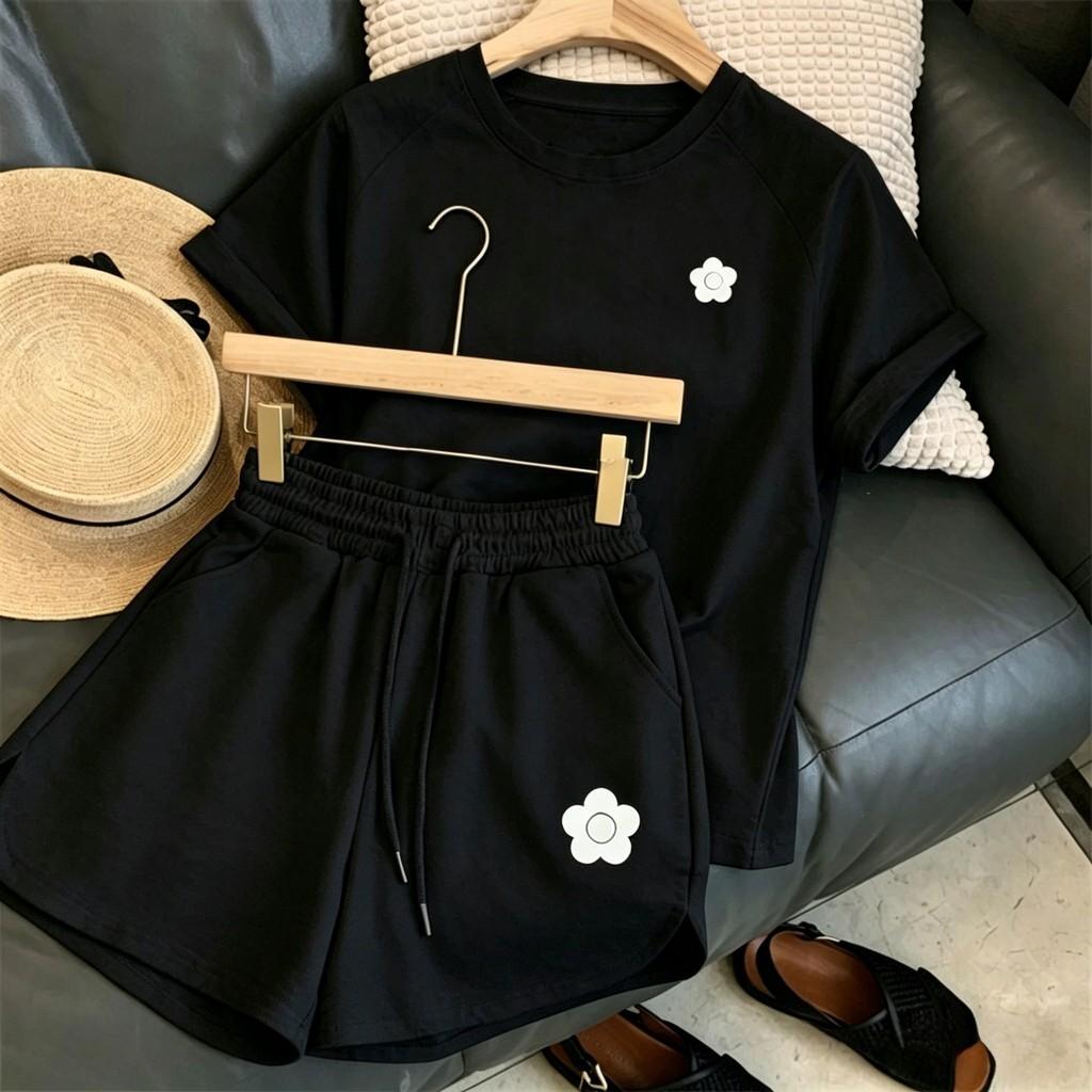 Summer Girl Casual Set With Print T Shirt And Shorts For Daily Wear