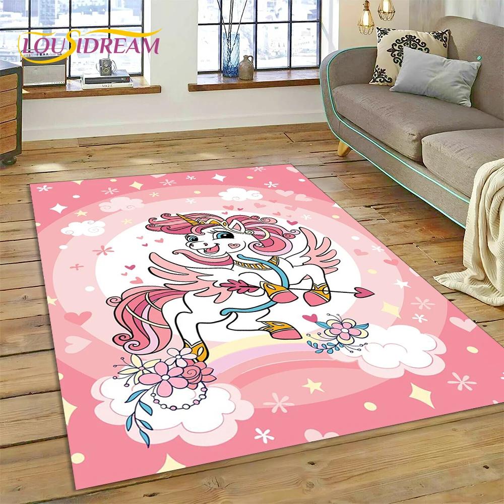 Dywan z kreskówkową, uroczą, jednorożcem, prezentem, dywanem do domu, salonu, sypialni, sofy, wycieraczką, dywanikiem do zabawy dla dzieci, antypoślizgową matą podłogową