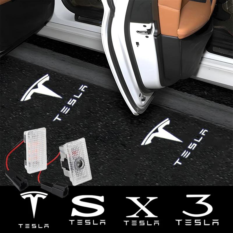 Car Sticker 2025 Hot Car Door LED Logo Projector Puddle Light Welcome Light Laser Projector Auto Accessories For Tesla Model Y M