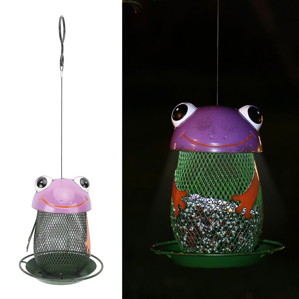 Solar Powered Bird Feeder Lantern, Iron Hanging Bird Feeder with Solar Light, Outdoor Bird Alfeeder for  , Blue