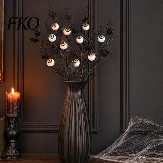 Halloween Artificial Branch Black Branches, Scary Eyeballs Picks with Bats Pine Bat And Eyeball Cones for Gothic Vase Filler, Floral