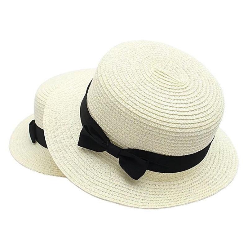 Elegant Straw Hat With Bows Detail Comfortable Women's Straw Garden Headwear For Bridal Party Church Occasion