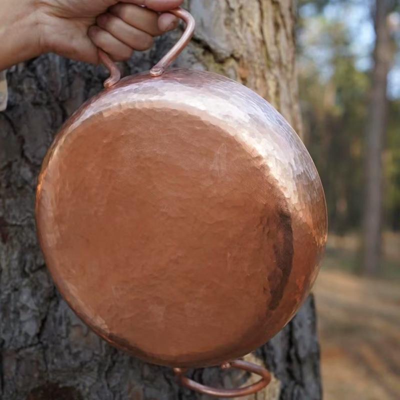 Handcrafted Vintage Copper Pot,Camping Frying Pan Cooking Utensil Simmering and Pasta Stewing,Hammer Texture 25 cm Handheld Pot