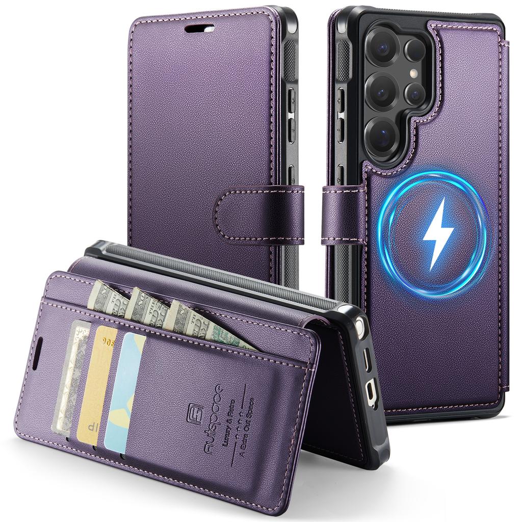 Business Cards Solt Magnetic Wallet Leather Flip Phone Case For Samsung S26 Ultra S25 Edge S24 Plus Book Stand Book Bag Cover