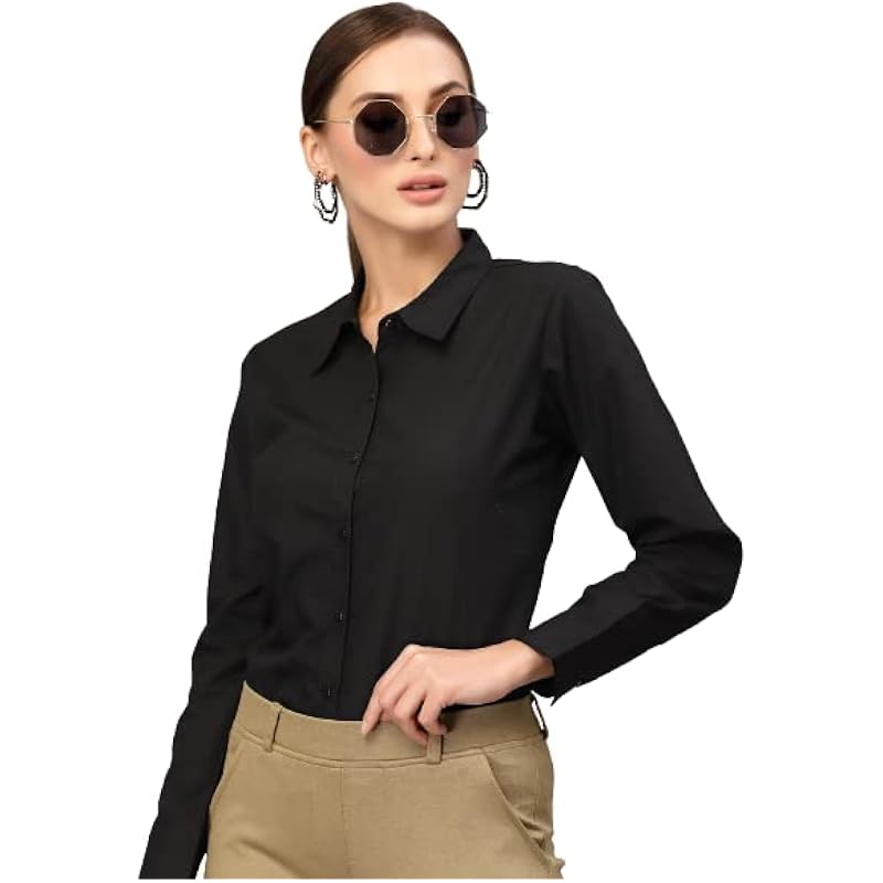 Style Quotient Women Solid Black Polycotton Regular Formal Shirt