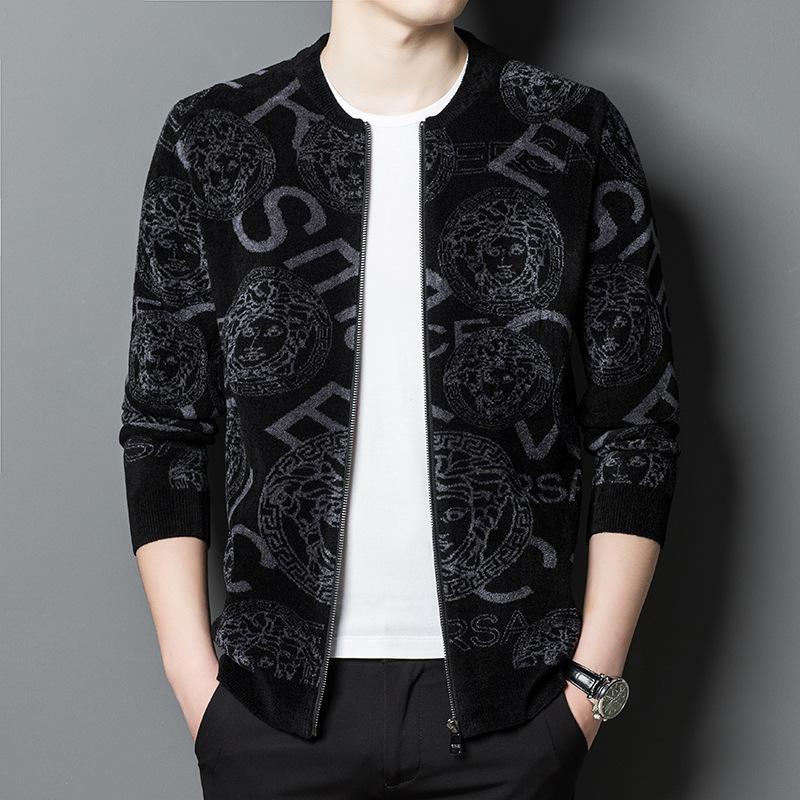

Вязаный кардиган, пальто, мужской деловой повседневный тренд, осень/зима, бейсбольный воротник, застежка-молния, принтованный свитер 190/4XL