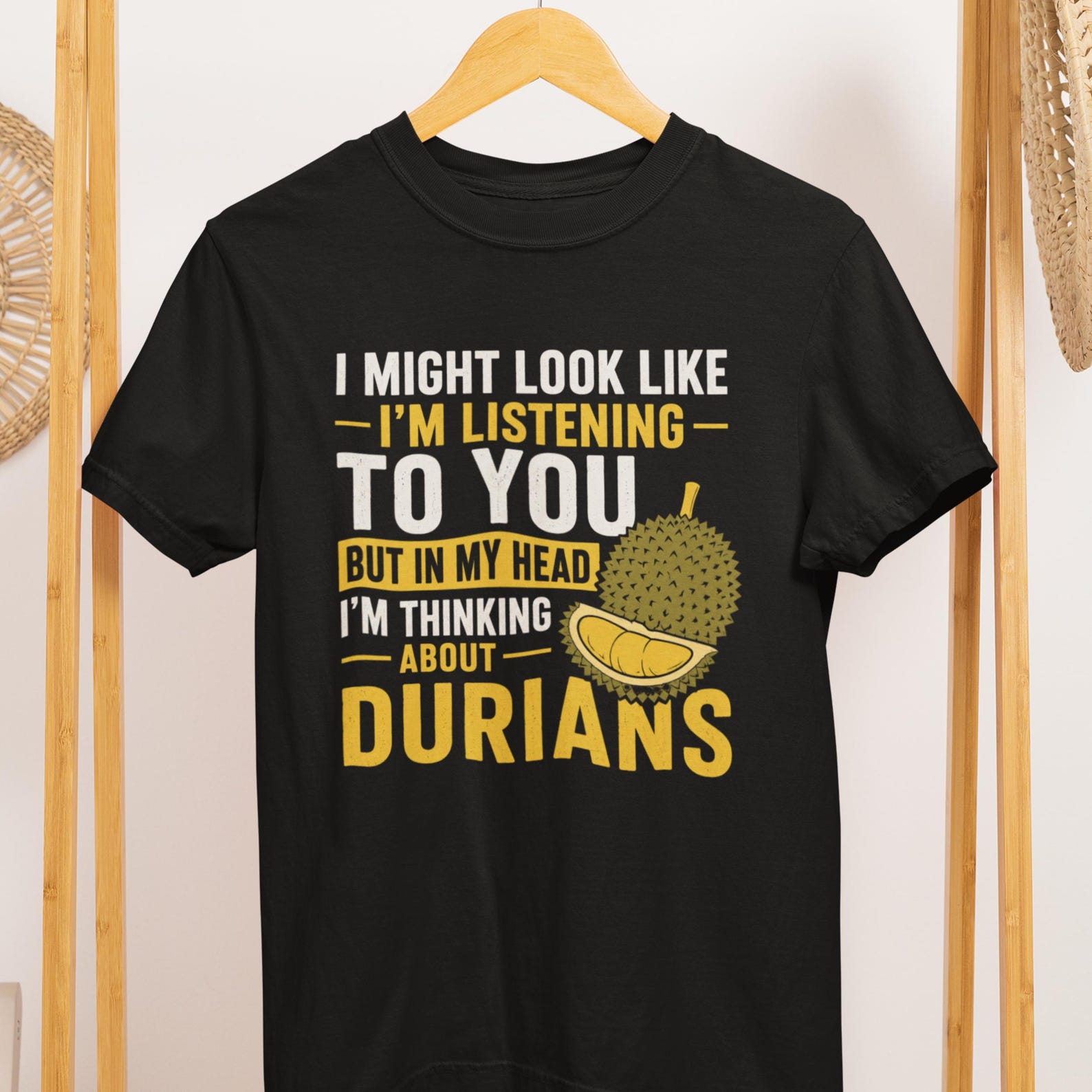Durian Thinking T-Shirt, Funny Tropical Fruit Lover Tee, Comfort Colors 1717 Shirt L