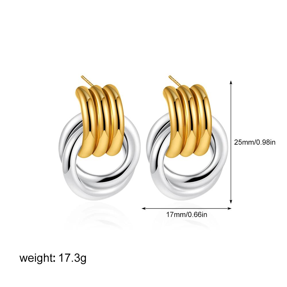 Fashion Multilayer Twist Circle Stud Earring for Women Stainless Steel Gold Silver Mix Color Round Earring Vintage Jewelry Gift