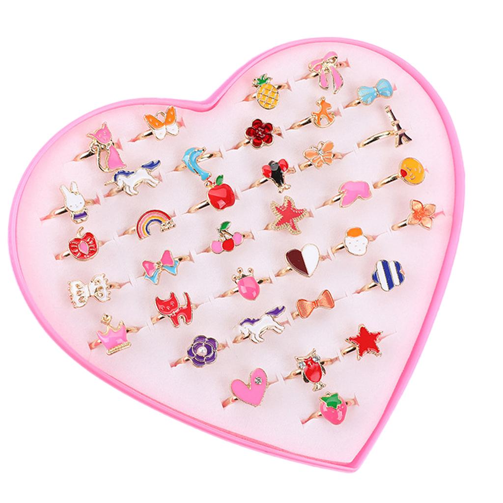 36pcs Adjustable Rings for Children Cartoon Rings Flower Animal Fashion Jewelry Girls Dress Up Rings Party Accessories