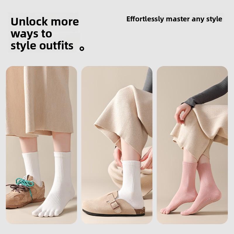Women's Sweat-absorbing Yoga Socks, Anti-slip Pilates Five-finger Socks, Mid-calf Sports and Fitness Socks