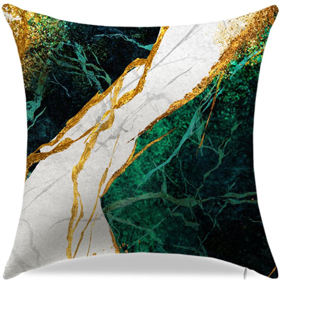Home Decor Green And Gold Marbled Pattern Throw Pillow Pattern Cushion Cover Suitable For Sofa Bedroom Car Pillow Cover