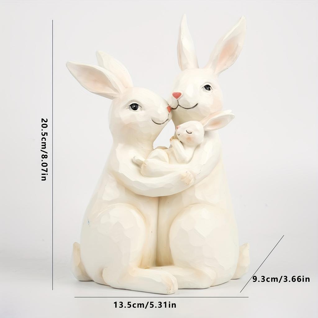 Bunny Family Statue Animal Figurine Realistic Creative Desk Ornament Resin Bunny Sculpture for Bookshelf Office Indoor