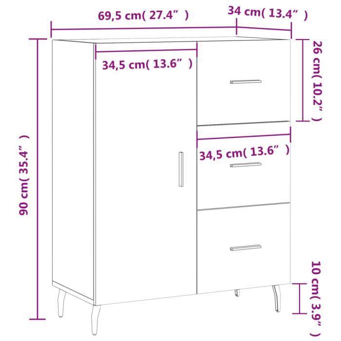 VidaXL Buffet White 69.5x34x90 Cm Engineered Wood 827932