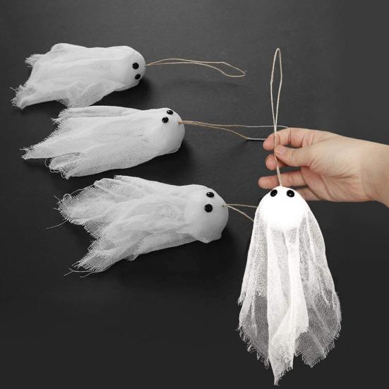 Halloween Hanging Ghost Decoration Small White Cloth Ghost Ornaments for Farmhouse Yard Lawn Haunted House Party Decor