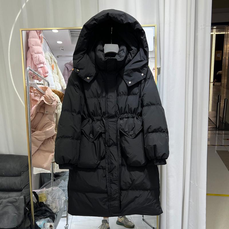 Winter New Down Jacket Women's Medium and Long Over-knee Thickened Warm Hooded Jacket Pinghu