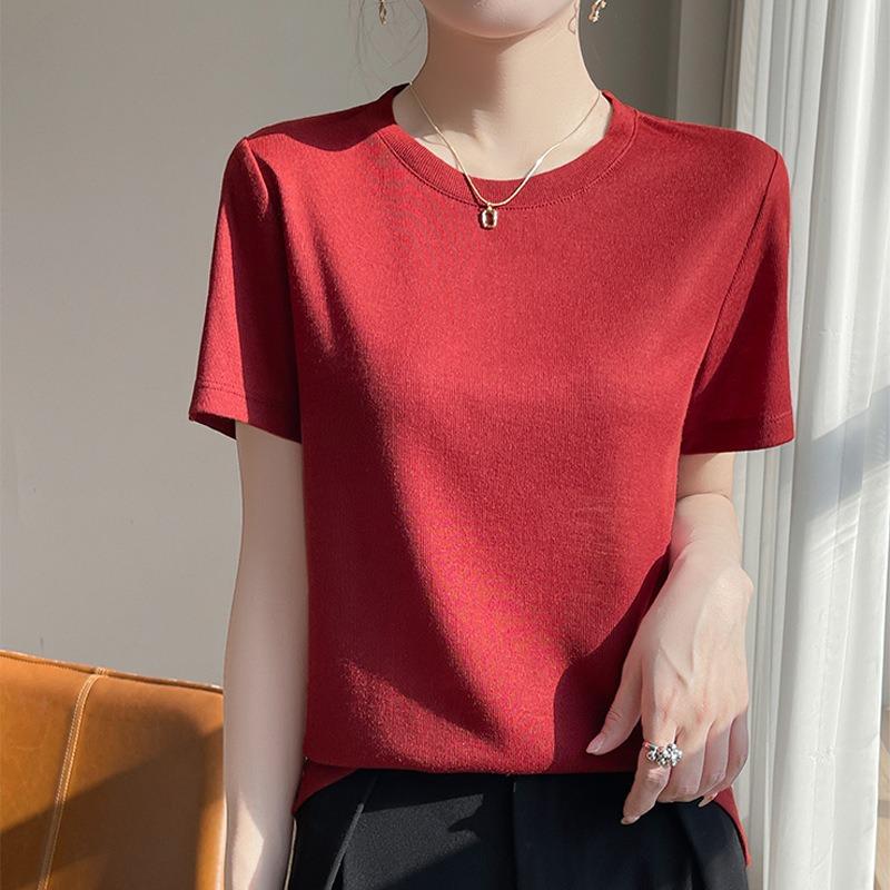 Women's Summer New Round Neck Short Thin Section of Soft Skin-friendly T-shirt Versatile Short-sleeved