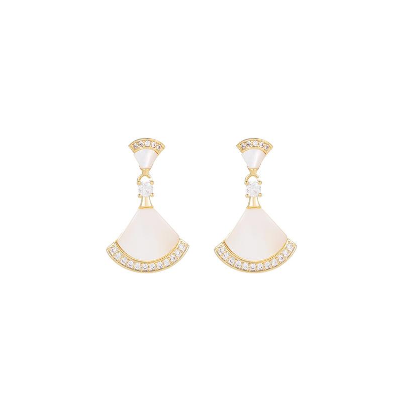 2025 Light Luxury High-end Earrings Women's Fan-shaped Opal Earrings Temperament Niche Design Stud Earrings